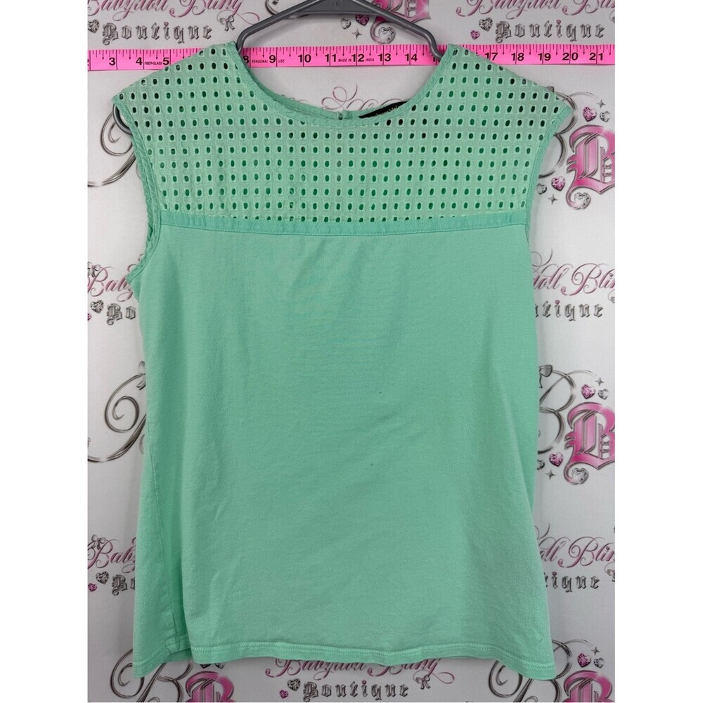 Catherine Malandrino tank top shirt Mint Green Eyelet yoke Tank Top